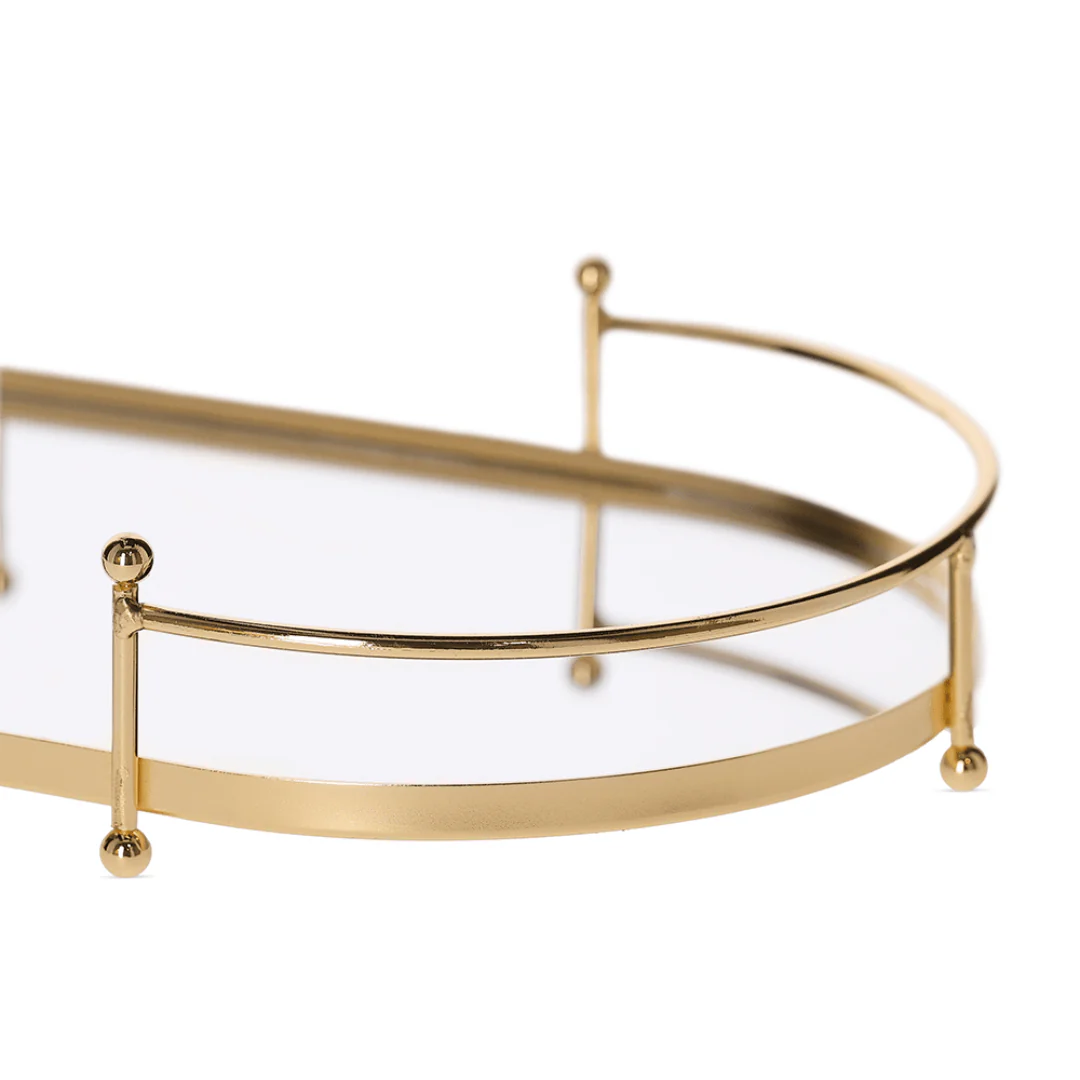 Bandeja em Metal Dourado e Vidro Espelhado 34cm P - Image 4