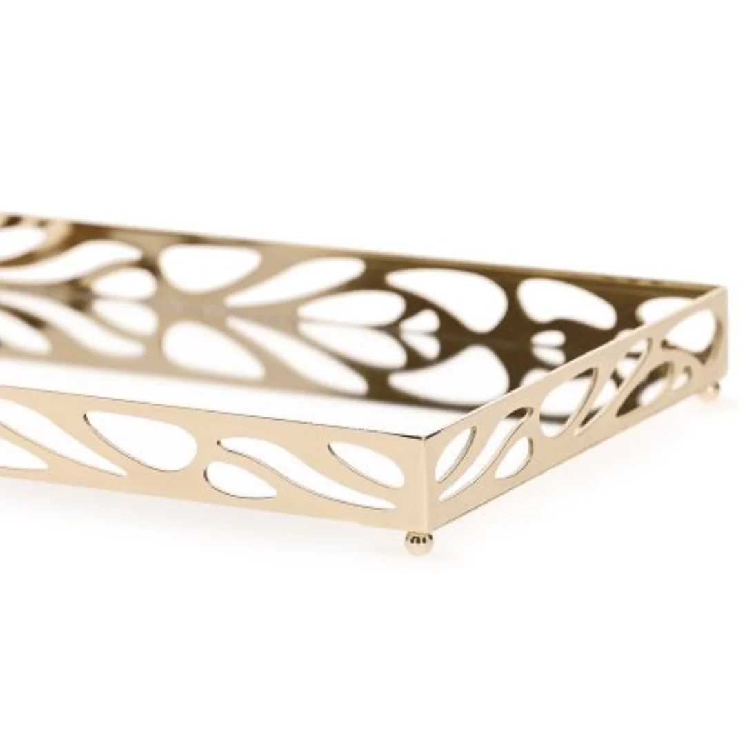 Bandeja em Metal Espelhada Leaf Dourada 24cm - Image 2