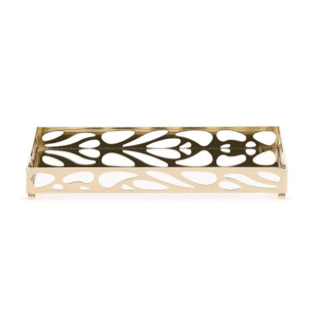 Bandeja em Metal Espelhada Leaf Dourada 24cm - Image 3