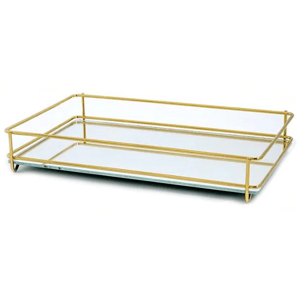 Bandeja Fence Com Espelho Dourado - 15 x 25 cm