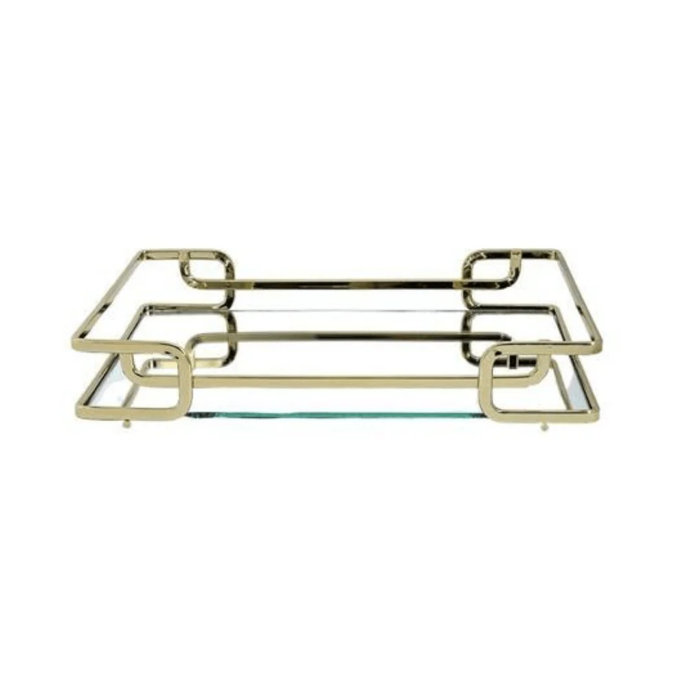 Bandeja Luana Com Espelho Dourado - 10 x 20 cm