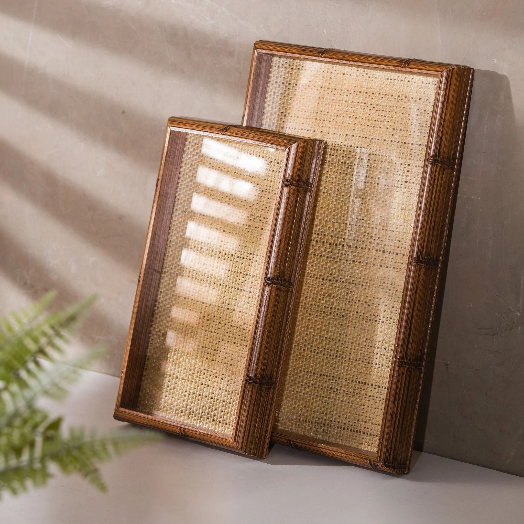 Bandeja Madeira Bambu com Vidro e Sisal Natural 38 x 24 cm - Image 2