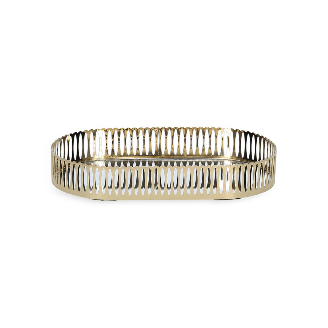 Bandeja Oval de Metal Espelhada Dourada 26cm - Image 3