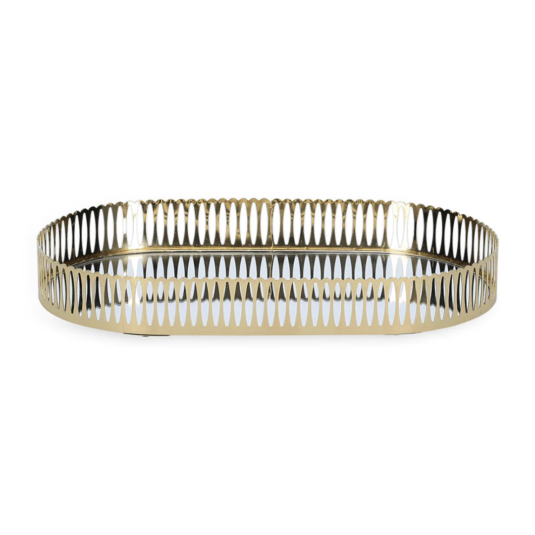 Bandeja Oval de Metal Espelhada Dourada 32,5cm - Image 3
