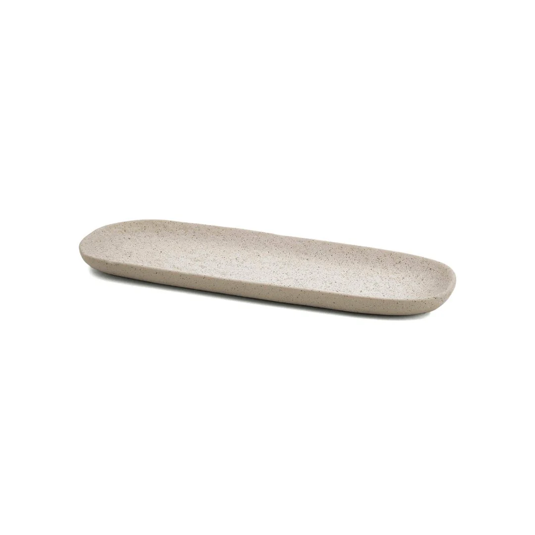 Bandeja Oval em Cerâmica Cinza 32cm P
