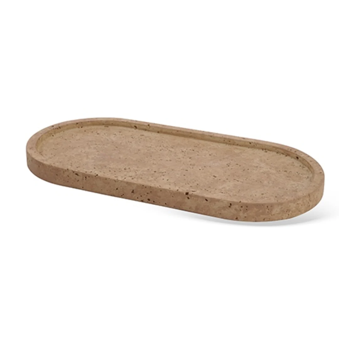 Bandeja Oval em Cimento Bege 24,7cm