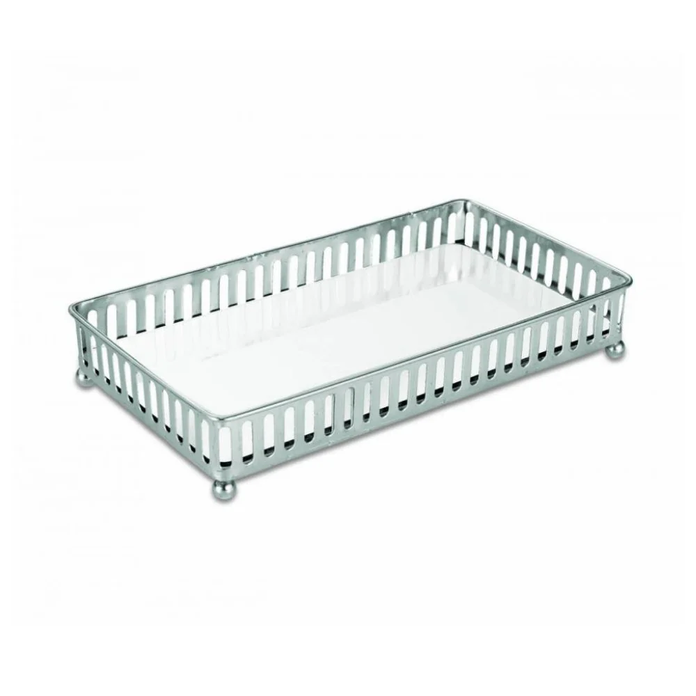 Bandeja Prata em Metal Com Interior Espelhado Retangular - 23,5