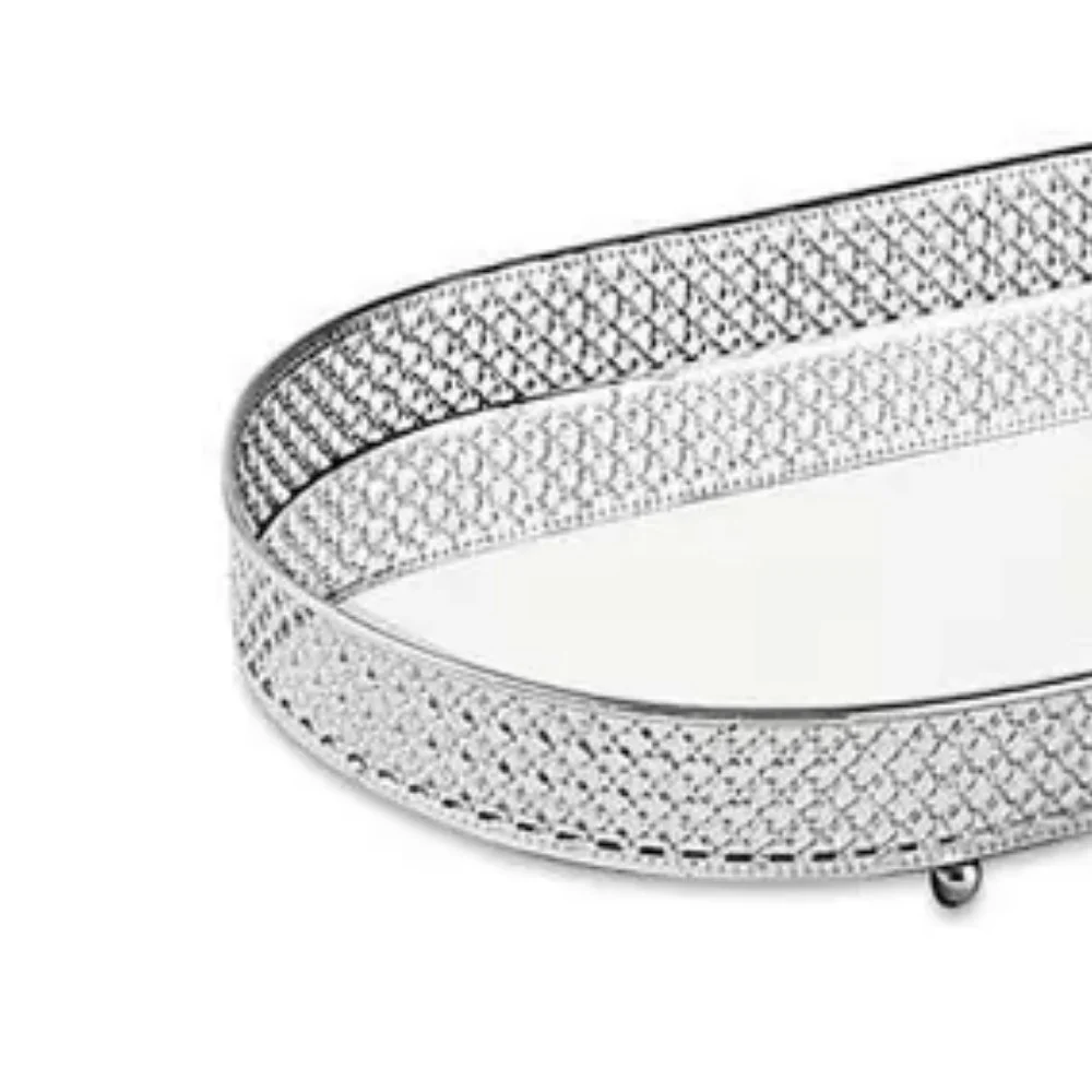 Bandeja Prata Oval Em Metal Com Espelho - 33 cm - Image 2