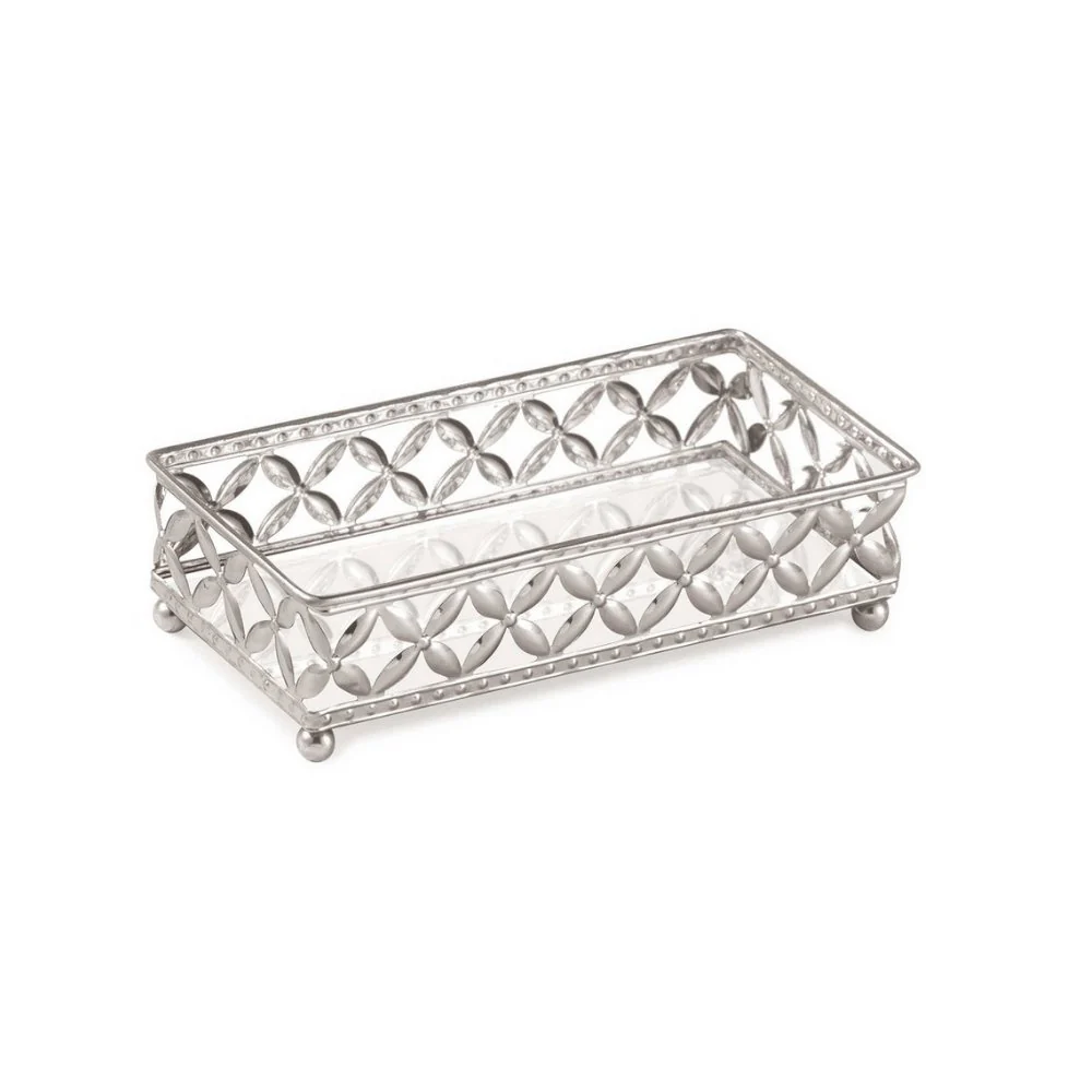 Bandeja Prata em Metal Retangular com Interior Espelhado - 18 cm