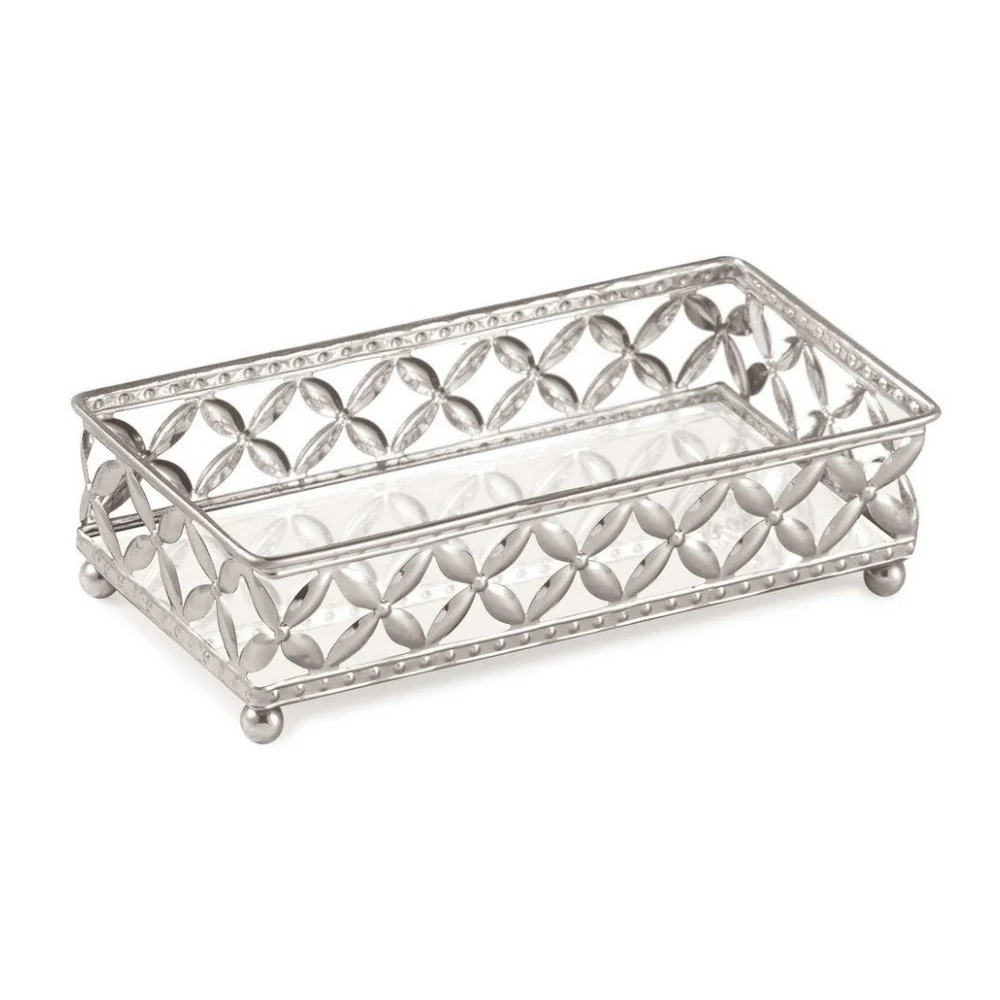 Bandeja Prata em Metal Retangular com Interior Espelhado - 24 cm