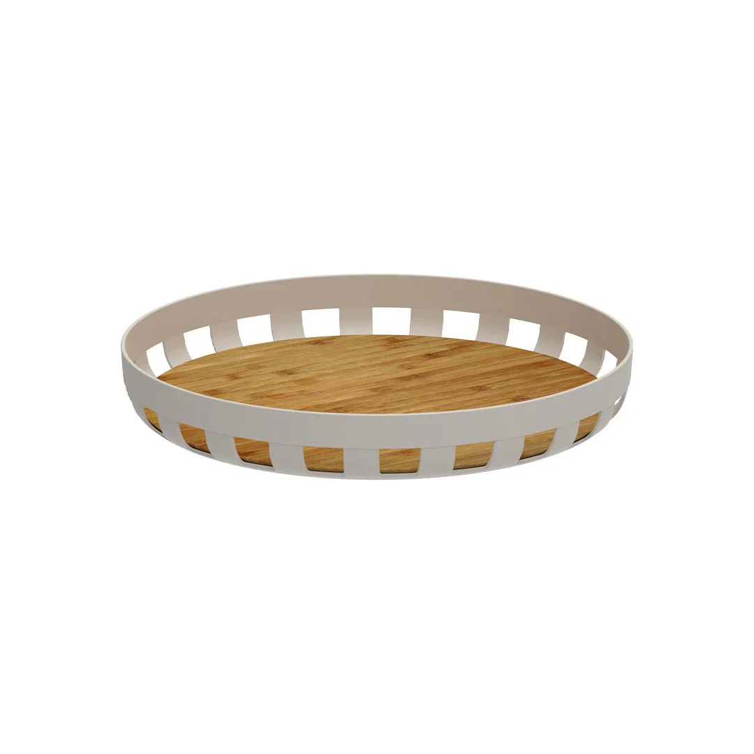 Bandeja Redonda Lume Plástico e Bambu Bege 35cm - Image 3
