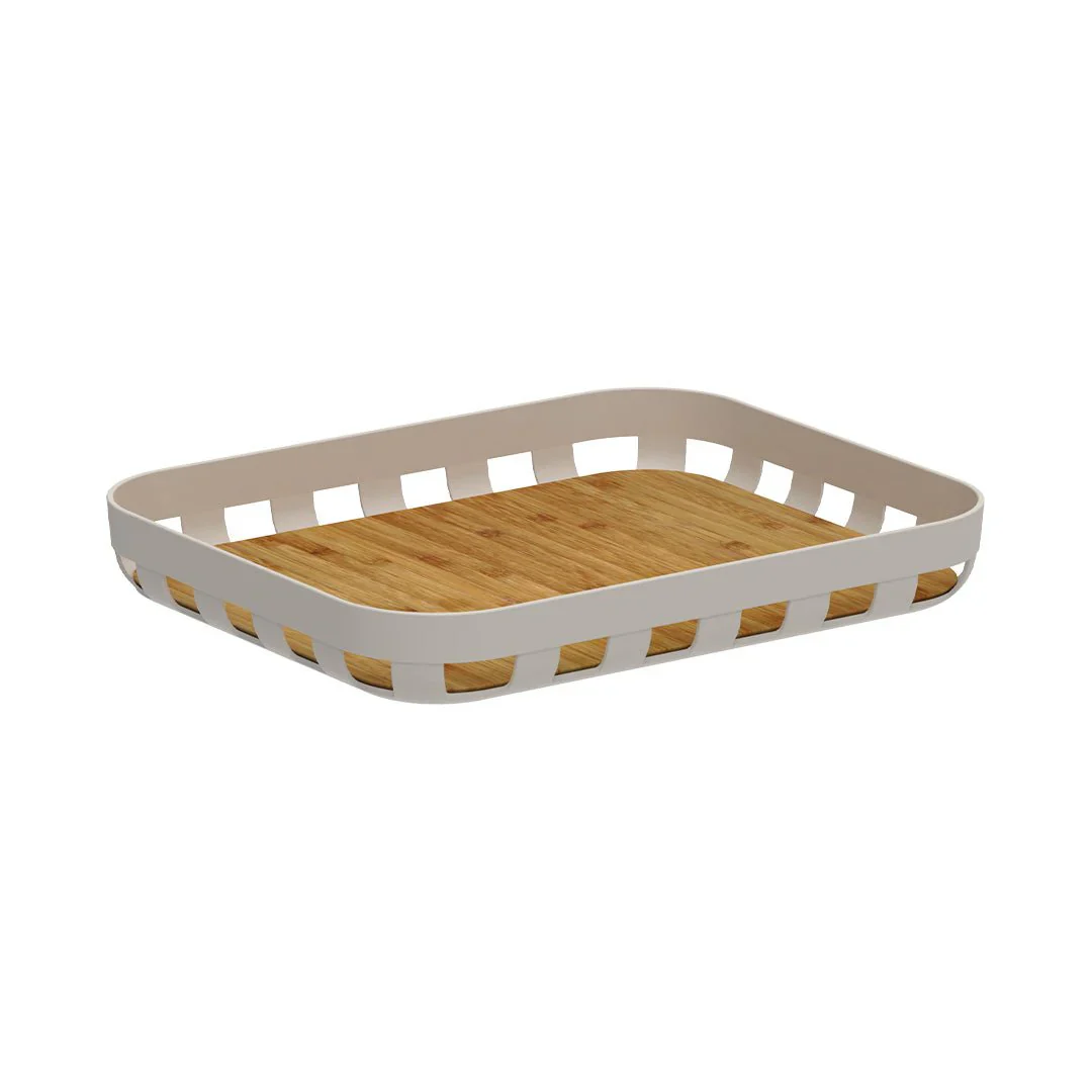 Bandeja Retangular Lume Plástico e Bambu Bege 35,5cm - Image 5