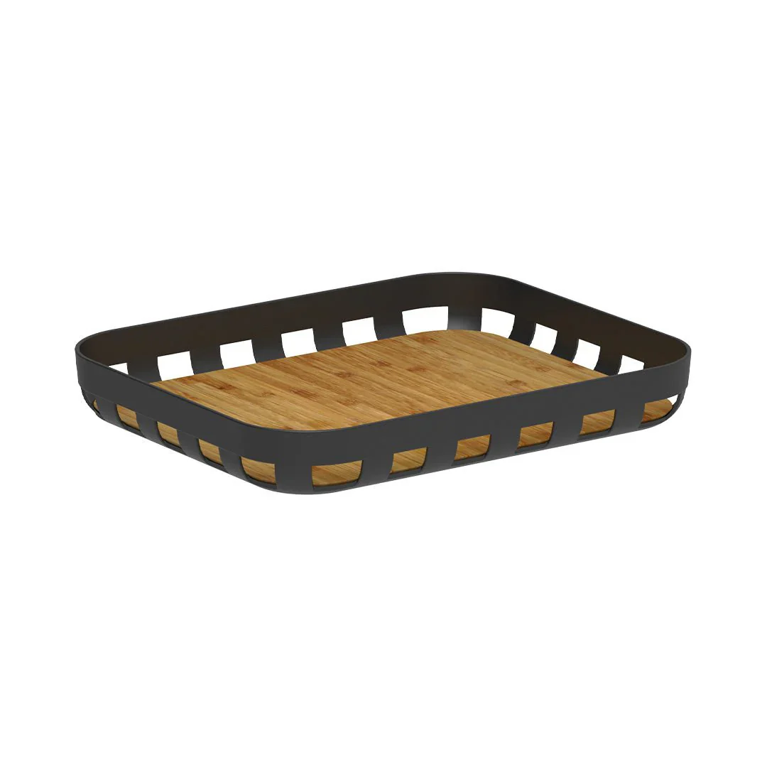 Bandeja Retangular Lume Plástico e Bambu Preta 35,5cm - Image 4