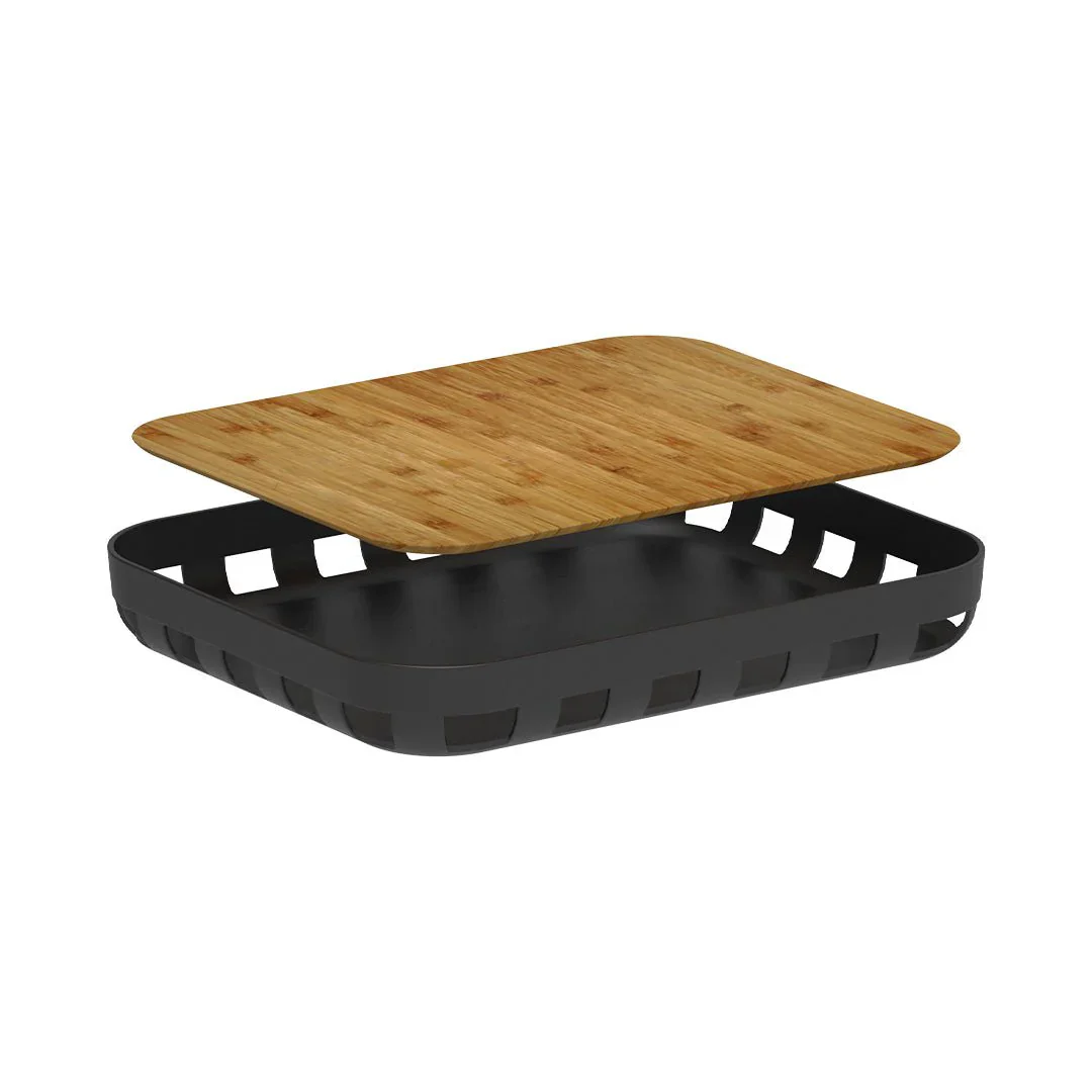 Bandeja Retangular Lume Plástico e Bambu Preta 35,5cm - Image 5