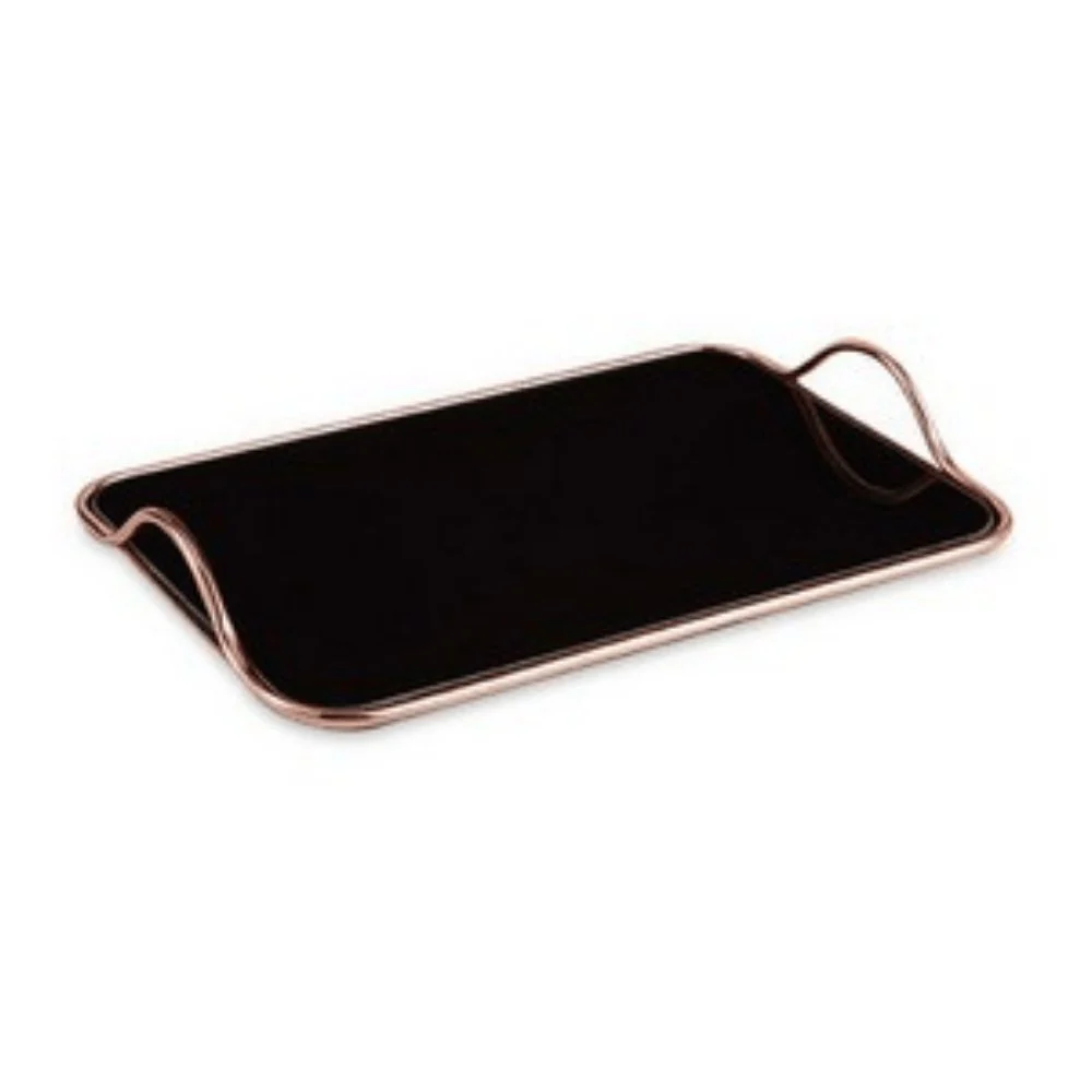 Bandeja Rose Gold em Metal com Espelho Preto Retangular (M) - 40 cm