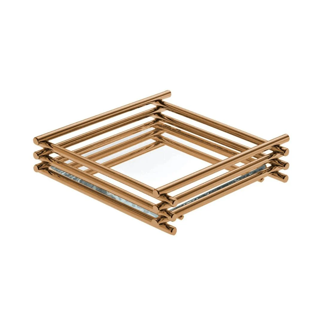 Bandeja Wire 10 X 10 Com Espelho Rose Gold