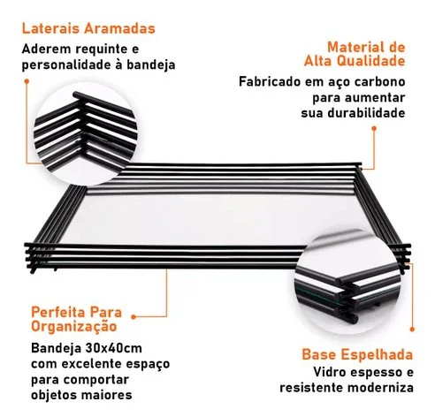 Bandeja Wire Com Espelho Ônix 40cm X 30cm - Image 5