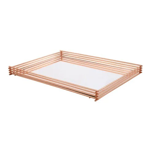 Bandeja Wire Com Espelho Rose Gold 40cm X 30cm