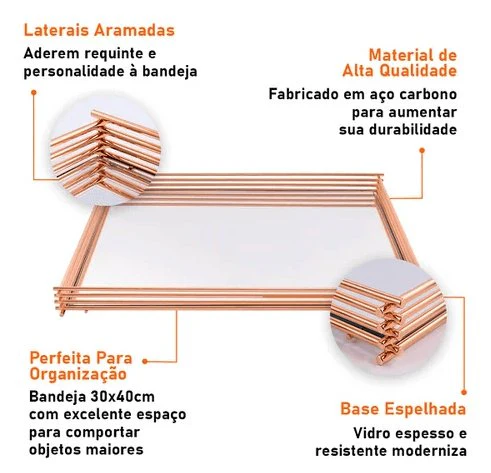 Bandeja Wire Com Espelho Rose Gold 40cm X 30cm - Image 5