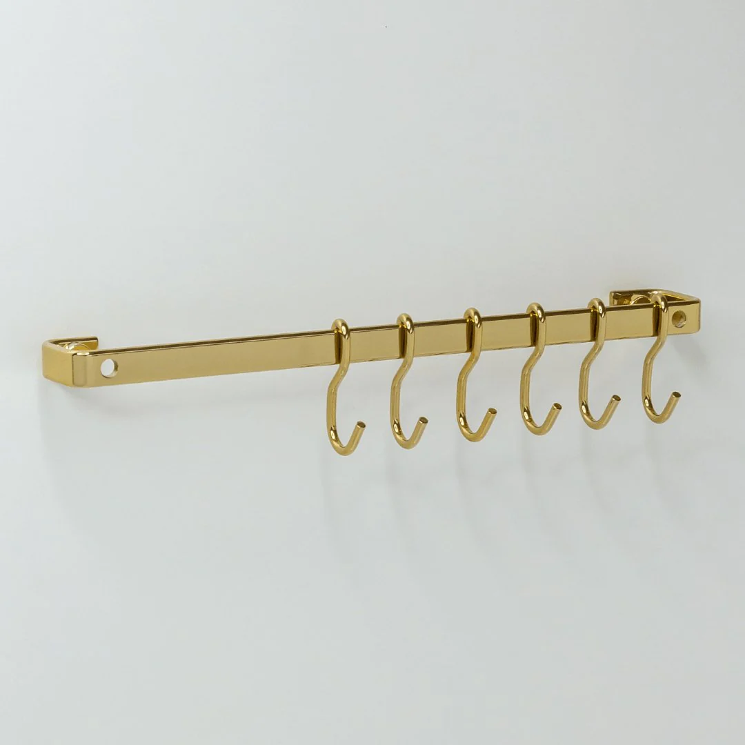 Barra De Cozinha 30 Cm Porta Utensílios 6 Ganchos Dourada