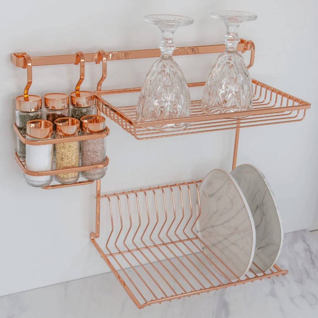 Barra De Cozinha 30 Cm Porta Utensílios 6 Ganchos Rose Gold - Image 3