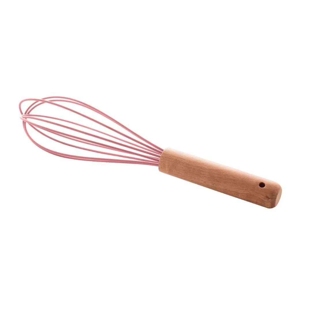Batedor de Ovos de Silicone com Cabo de Bambu Charmy Rosa 24,5cm