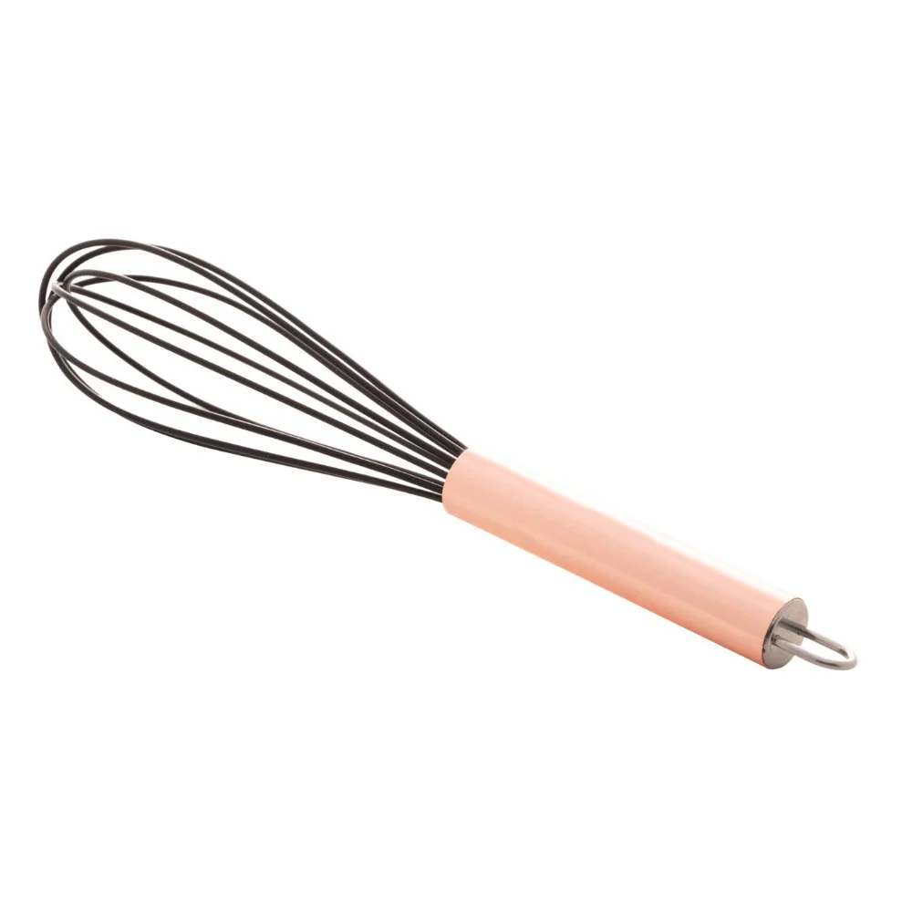 Batedor de Ovos Nylon Preto com Cabo de Aço Inox Rose Gold - 26,5cm