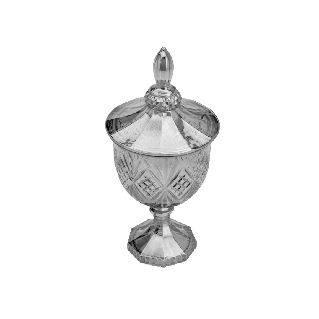 Bomboniere Potiche com Pé De Cristal Dublin Cinza Metalizado 24,5 cm - Image 3