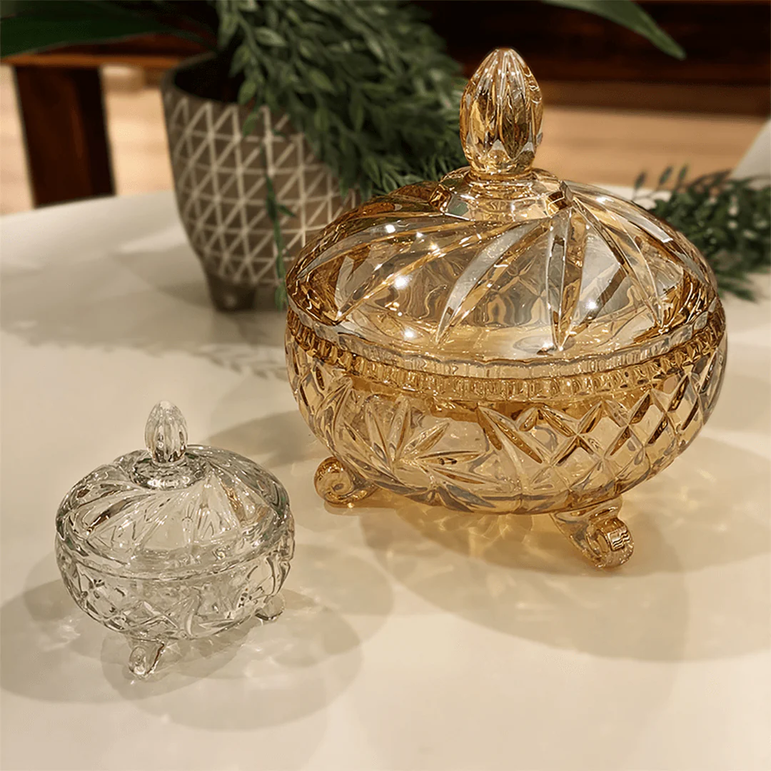 Bomboniere Potiche com Pé de Cristal Prima Âmbar Metalizado - 23 cm - Image 3