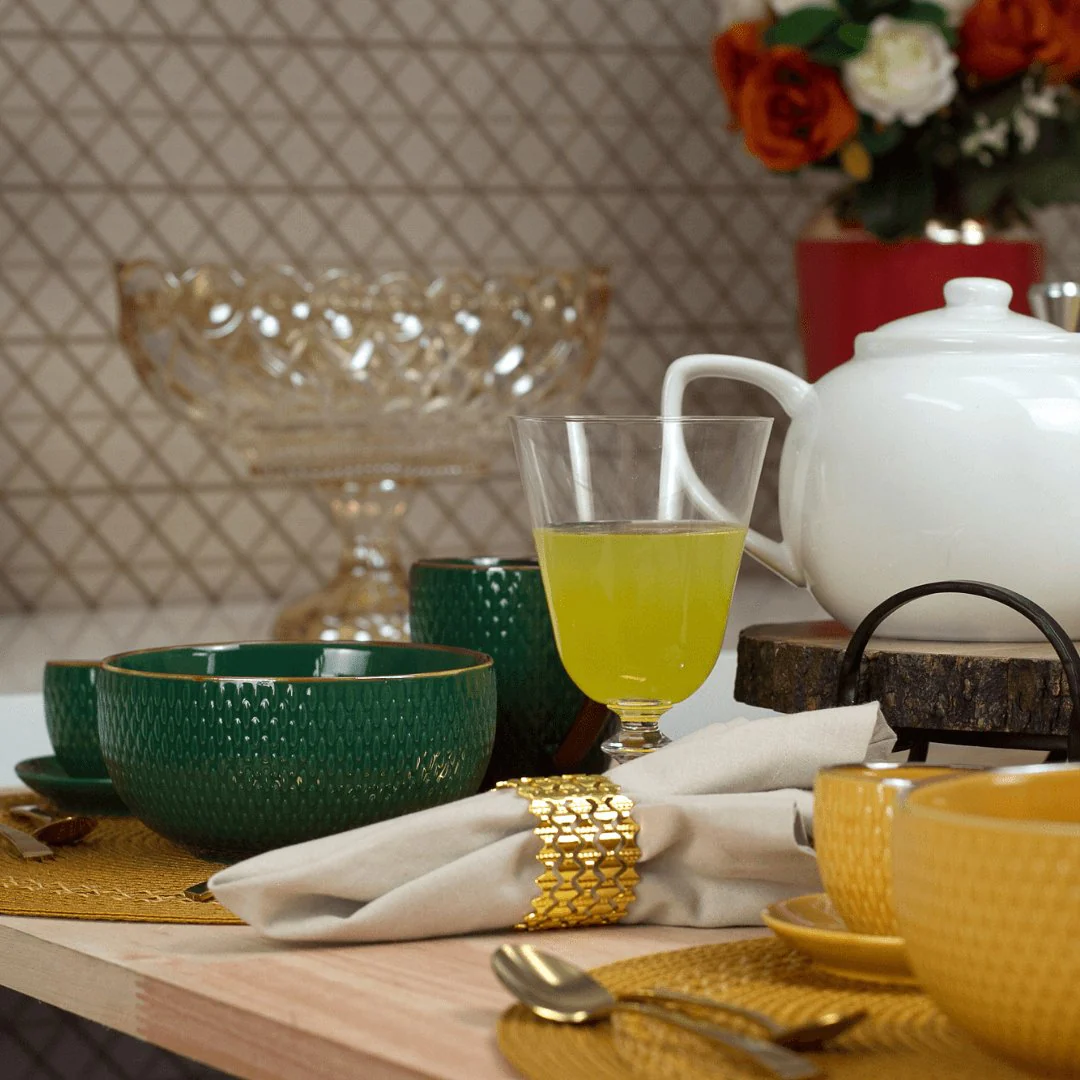 Bowl Porcelana Drops Verde com Detalhe Metalizado - 700ml - Image 4