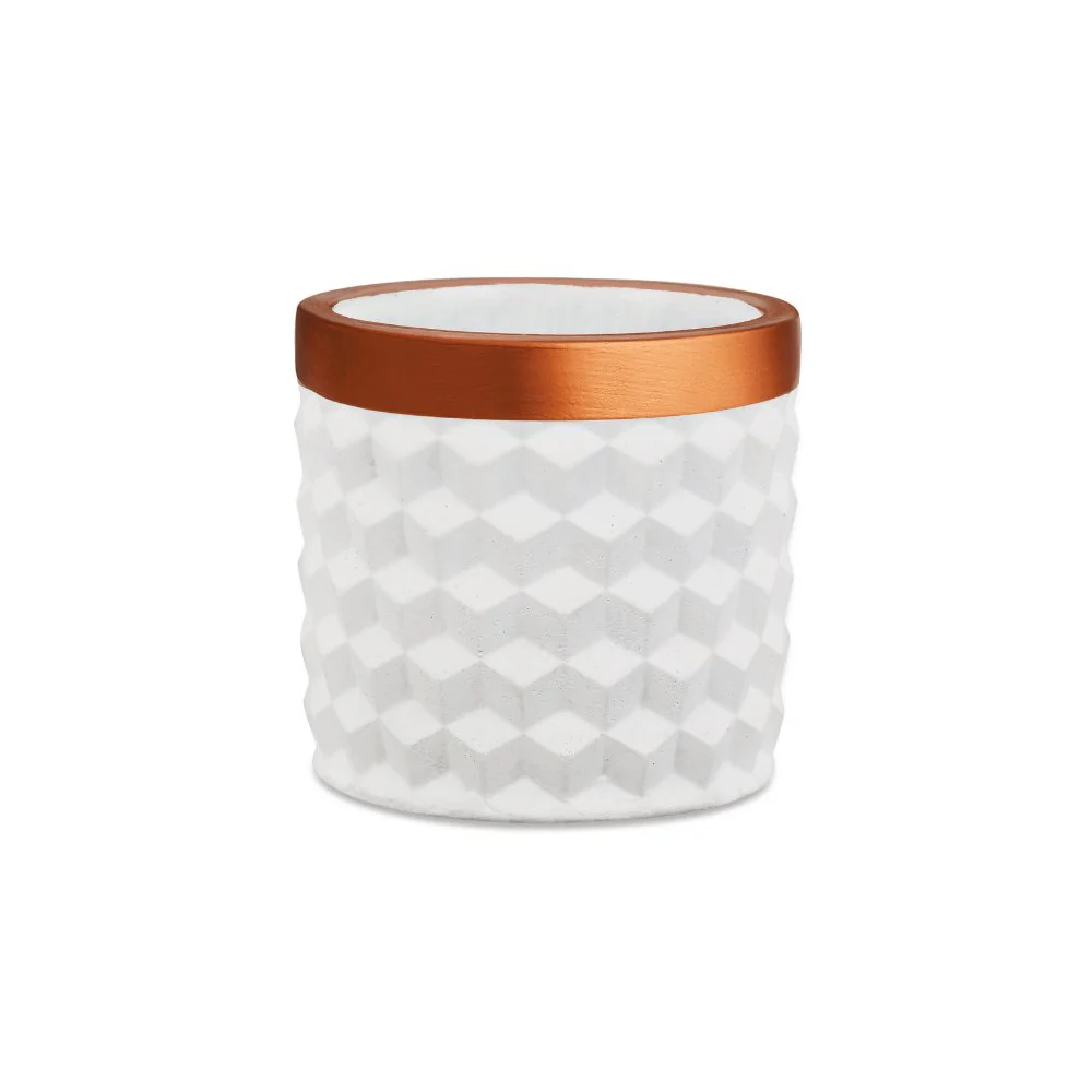 Cachepot Branco e Rose Gold Em Cimento P  -  10,5 cm