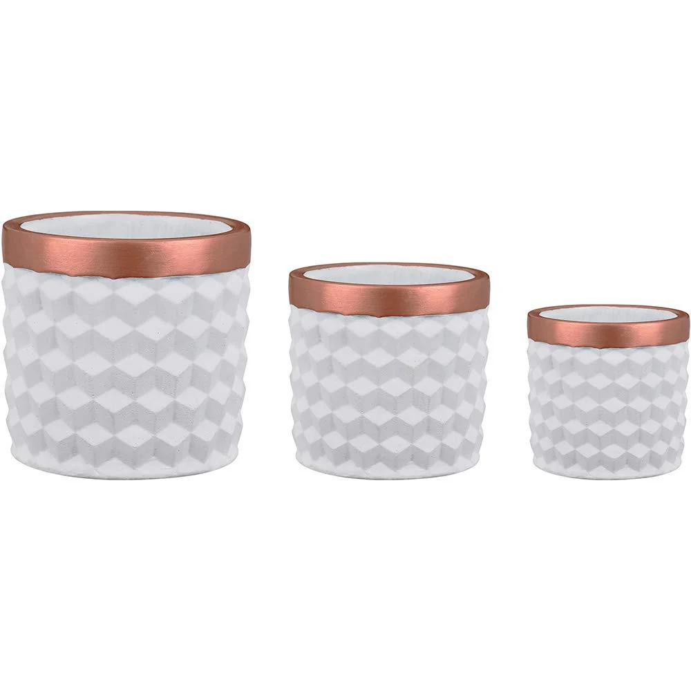 Cachepot Branco e Rose Gold Em Cimento P  -  10,5 cm - Image 2