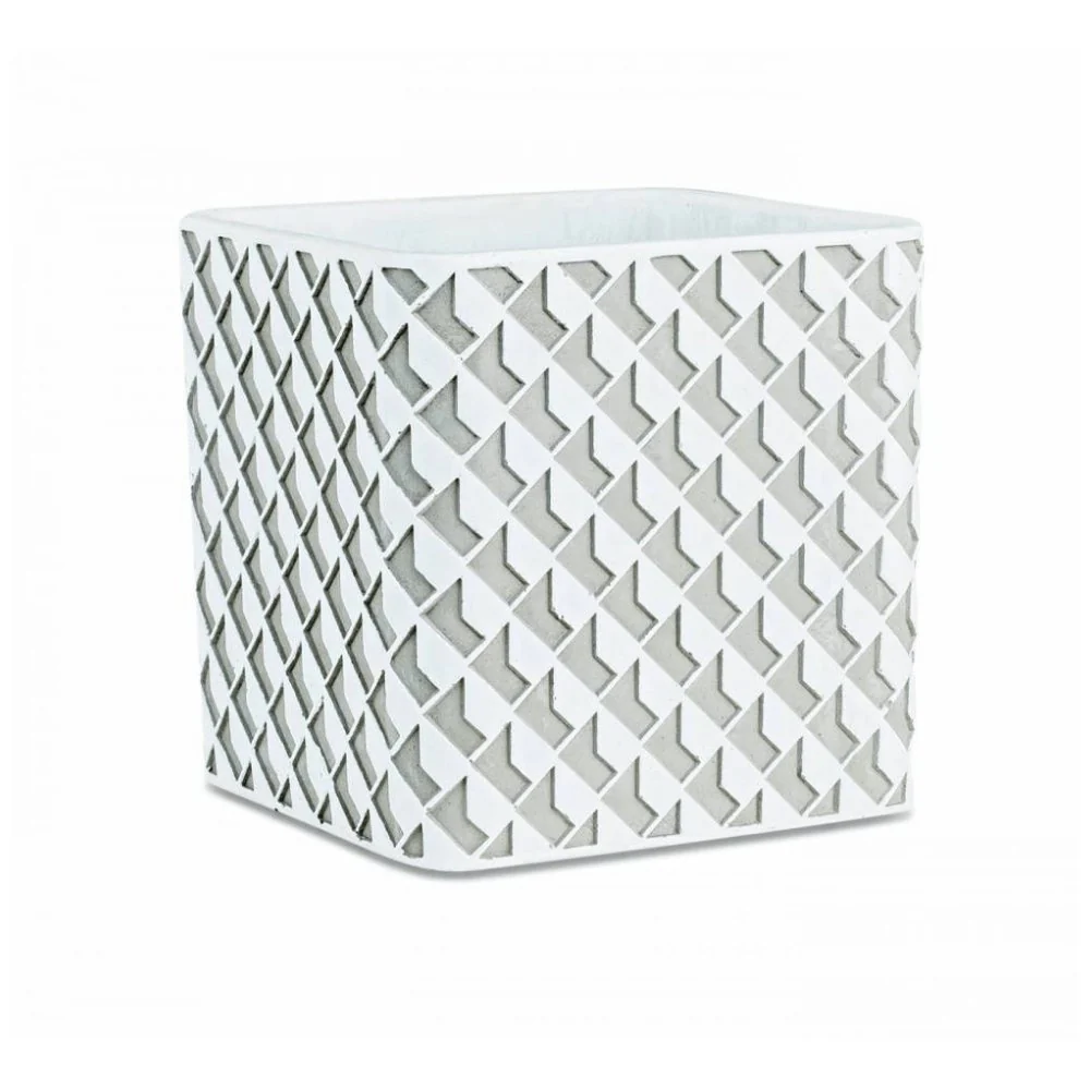 Cachepot Vaso Decorativo Branco e Cinza Cimento P - 14 cm