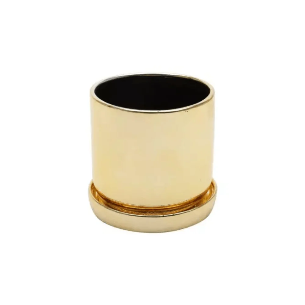 Vaso Cachepot Cerâmica Shiny Round Dourado