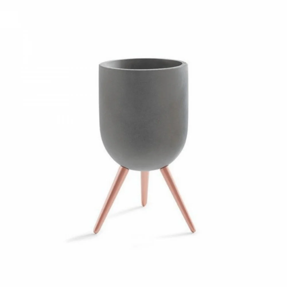 Cachepot Cimento Cinza Com Suporte Em Metal Rose Gold - 16 cm