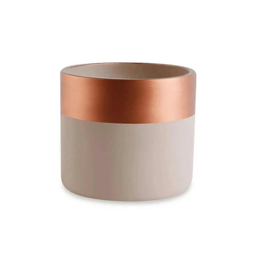 Cachepot Nude Faixa Superior Rose Gold em Cimento - 10,5 cm