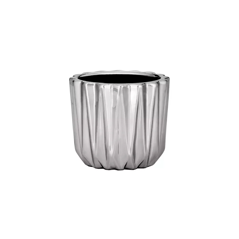 Vaso Cachepot Formas Geométricas Cerâmica Prata - 8 cm