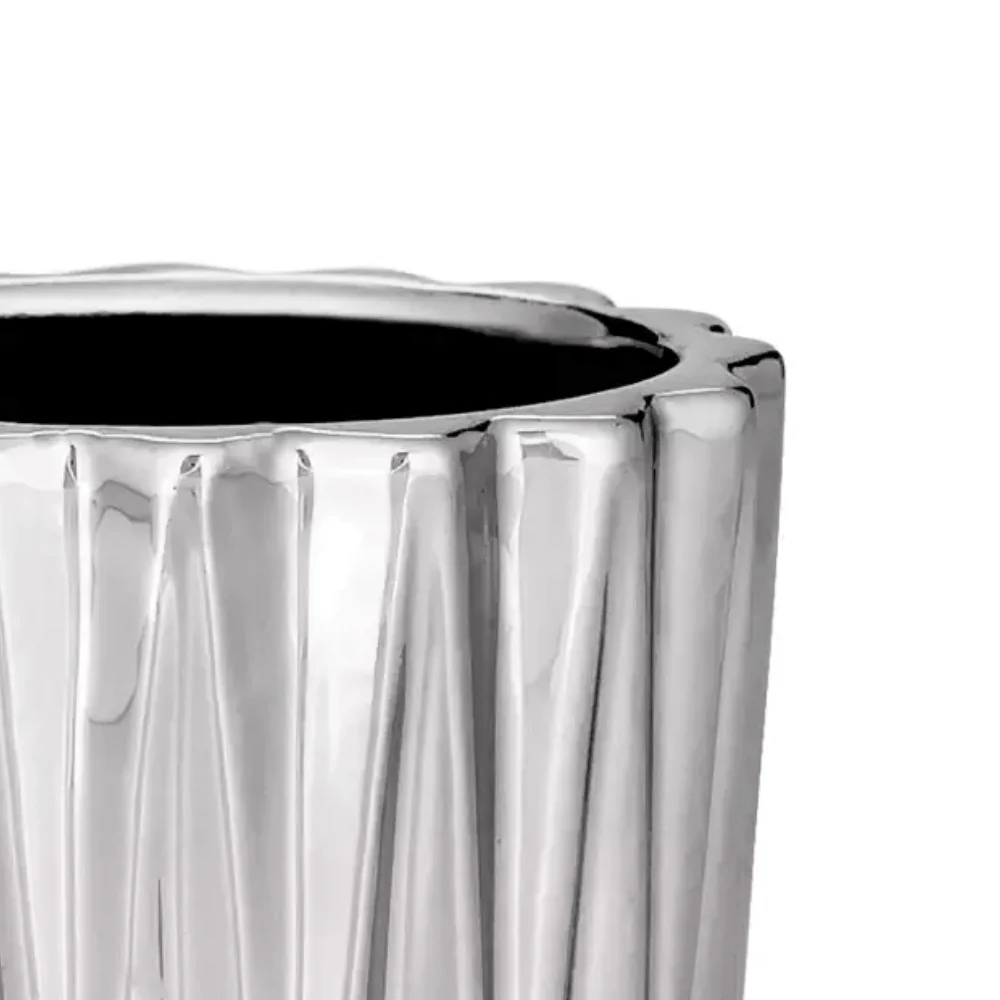 Vaso Cachepot Formas Geométricas Cerâmica Prata - 8 cm - Image 2