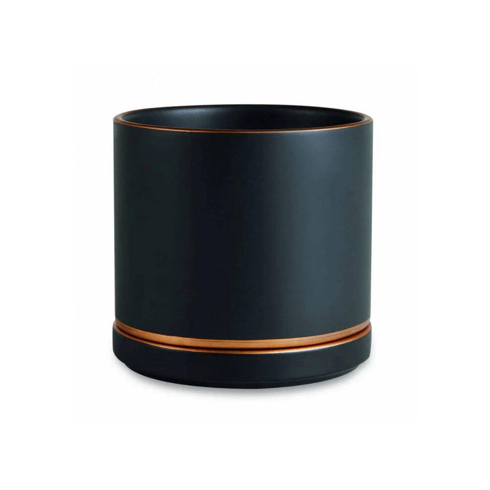 Cachepot Preto e Dourado em Cerâmica com Base (P) - 11 cm