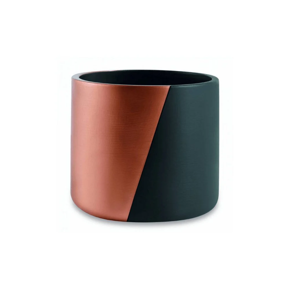 Cachepot Preto Faixa Diagonal Rose Gold em Cimento - 10,5 cm