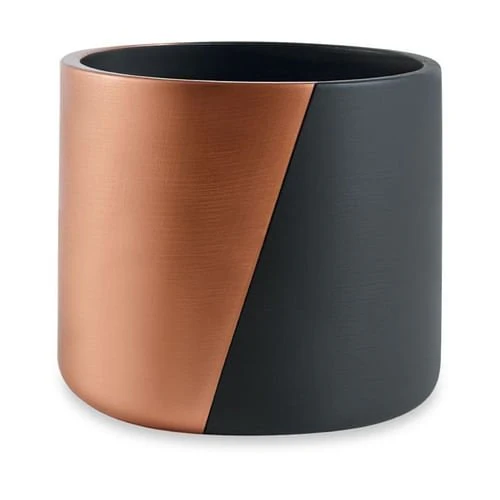 Cachepot Preto e Rose Gold Em Cimento 12,5 x 14 cm Faixa Diagonal