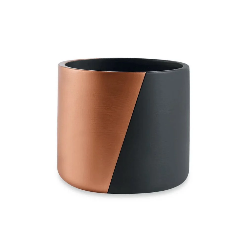Cachepot Preto Faixa Diagonal Rose Gold em Cimento - 10,5 cm
