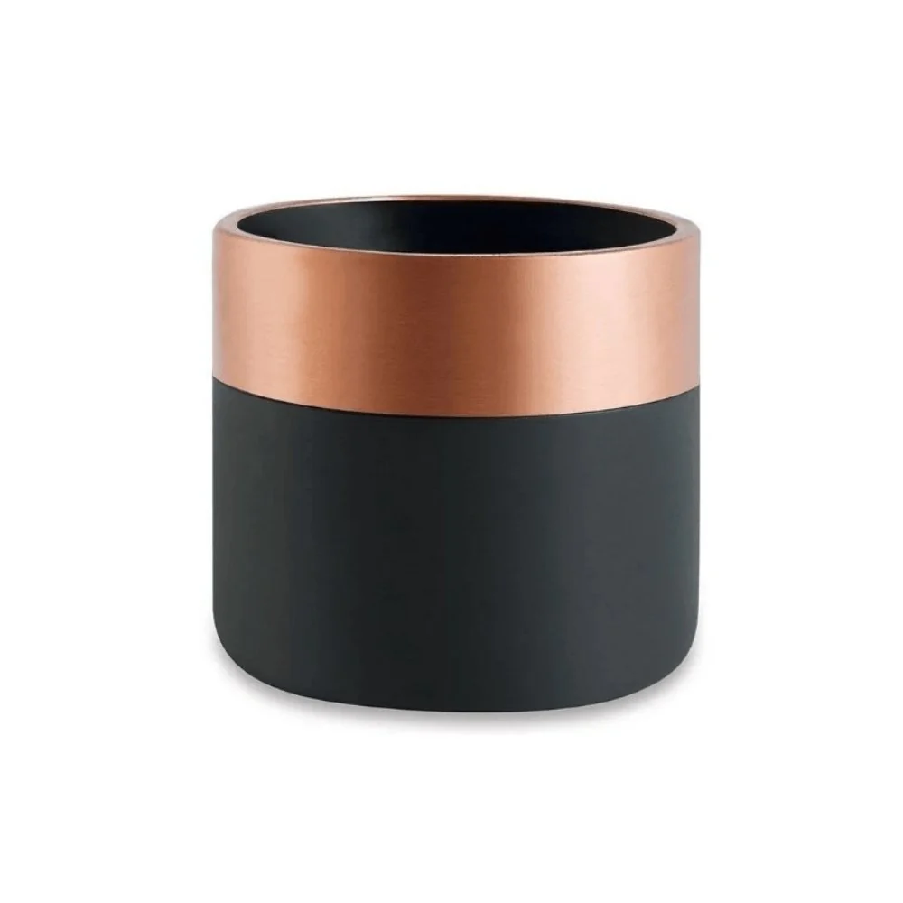 Cachepot Preto Faixa Superior Rose Gold em Cimento - 10,5 cm