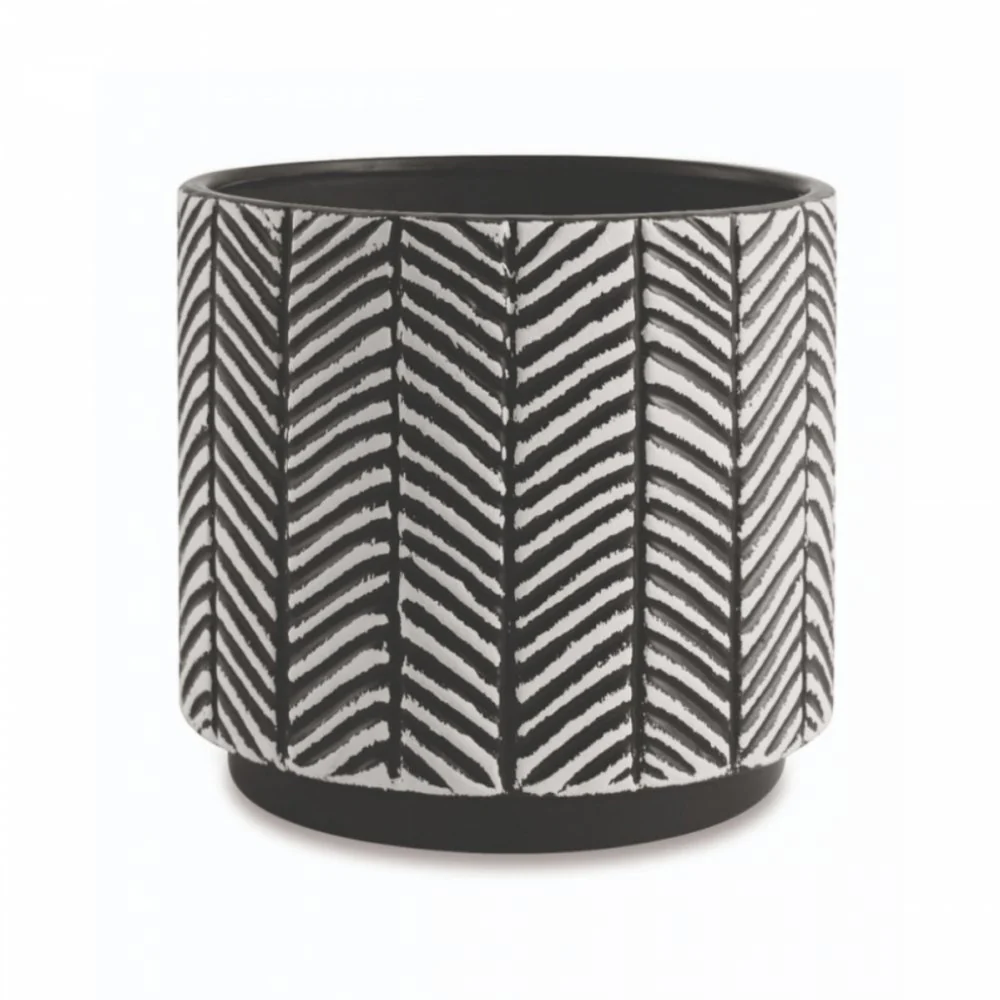 Cachepot Vaso Decorativo Preto e Branco Redondo em Cerâmica G - 15 cm