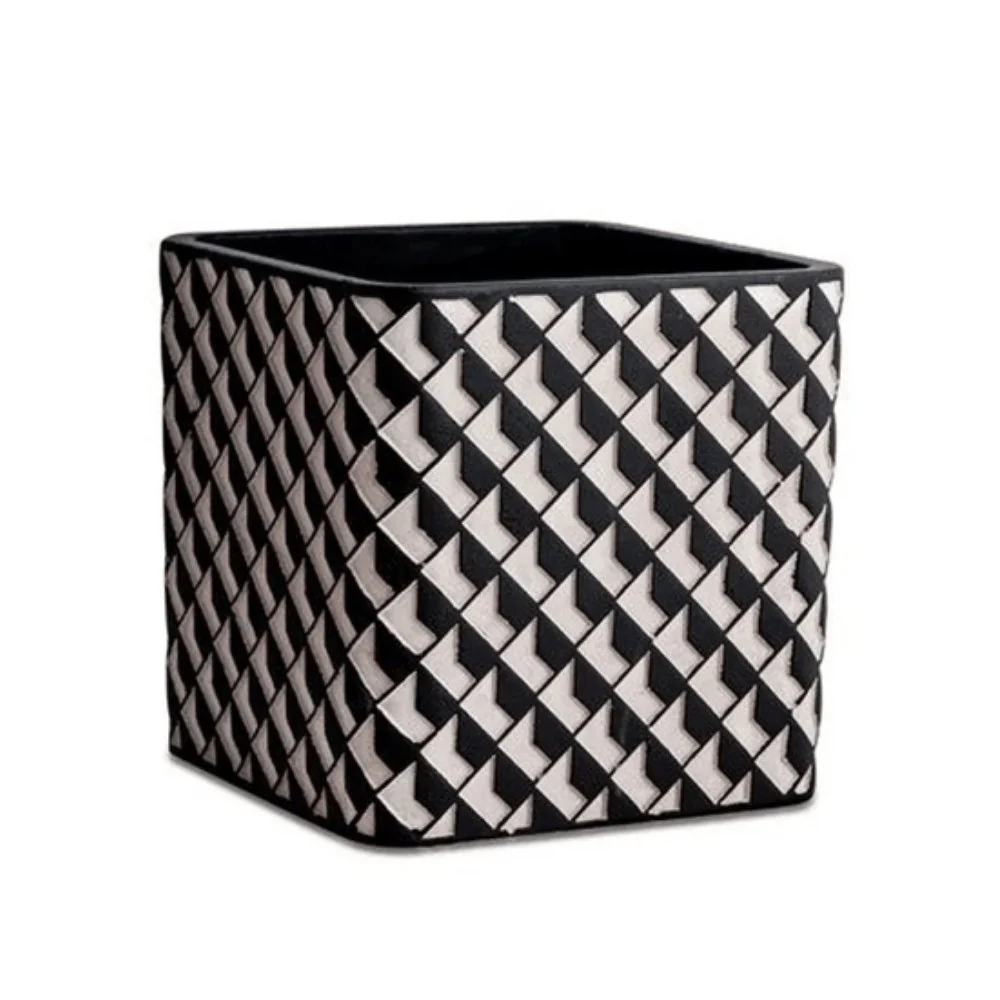 Cachepot Vaso Decorativo Cimento Pied Poule Preto e Branco G - 17 cm