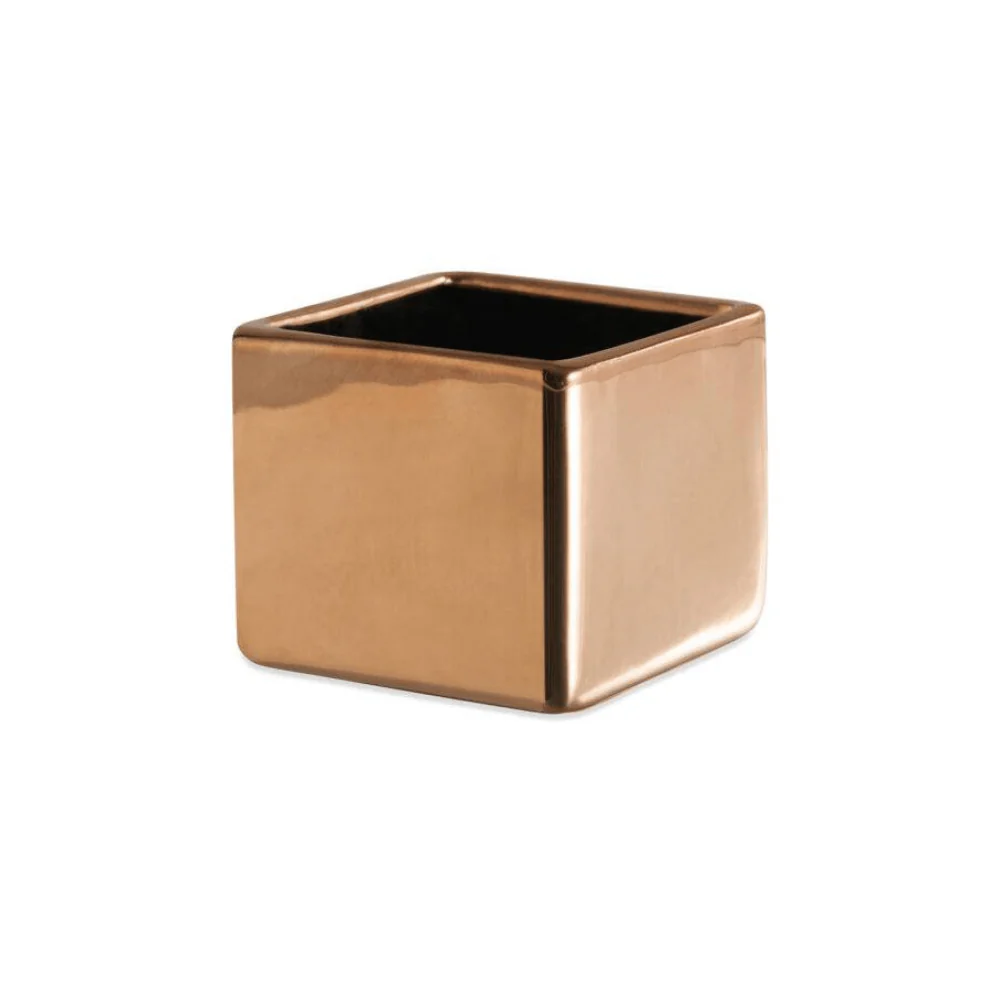 Vaso Cachepot Quadrado Porta-Velas Em Cerâmica Rose Gold - 6 x 7 cm