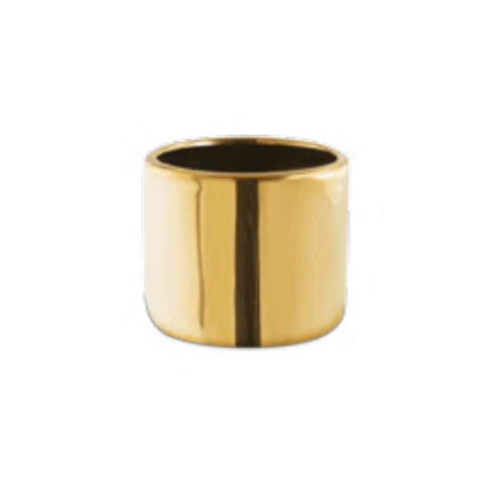 Vaso Cachepot Redondo Porta-Velas Em Cerâmica Dourado - 6 x 7 cm