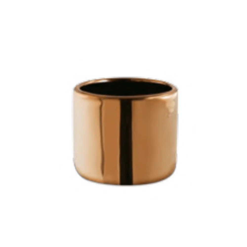 Vaso Cachepot Redondo Porta-Velas Em Cerâmica Rose Gold - 6 x 7 cm