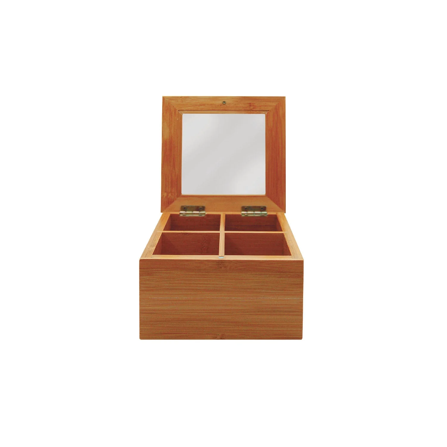 Caixa de Chá com 4 Divisórias em Bambu e Visor 16cm x 15cm x 9cm - Image 4