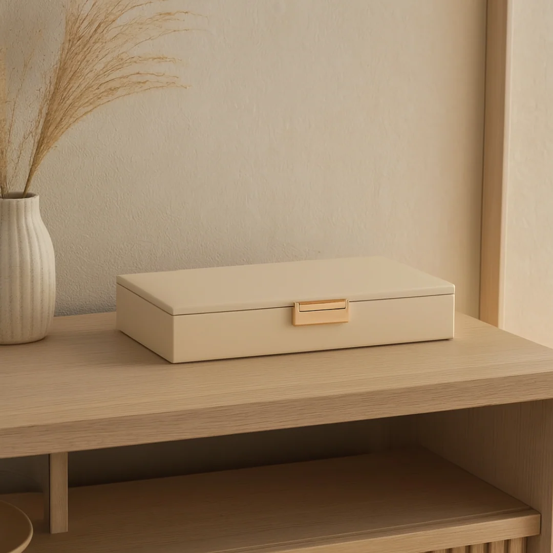 Caixa Decorativa em MDF com Revestimento em PU Bege 21cm